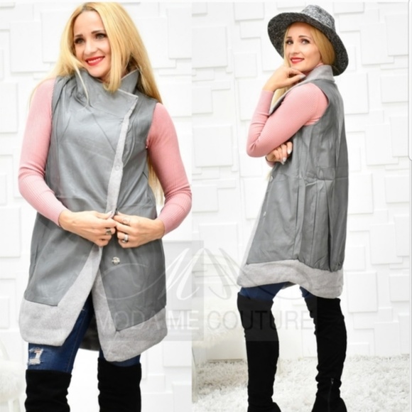 MARCY Vegan Leather GRAY Vest - Picture 4 of 5